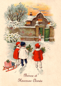 Enfants dans la neige pour une douce ann&eacute;e